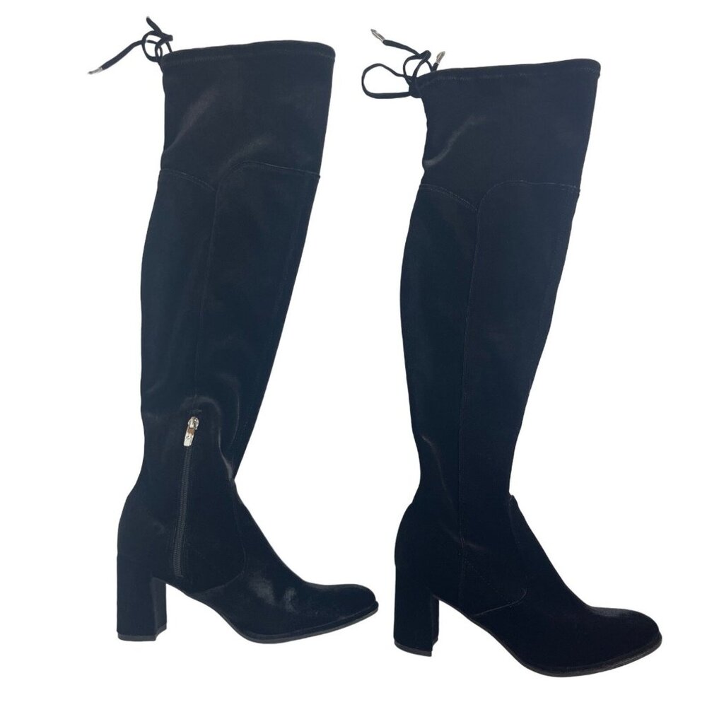 Marc Fisher Velvet Above Knee Boots Womens 6.5 Black Zipper